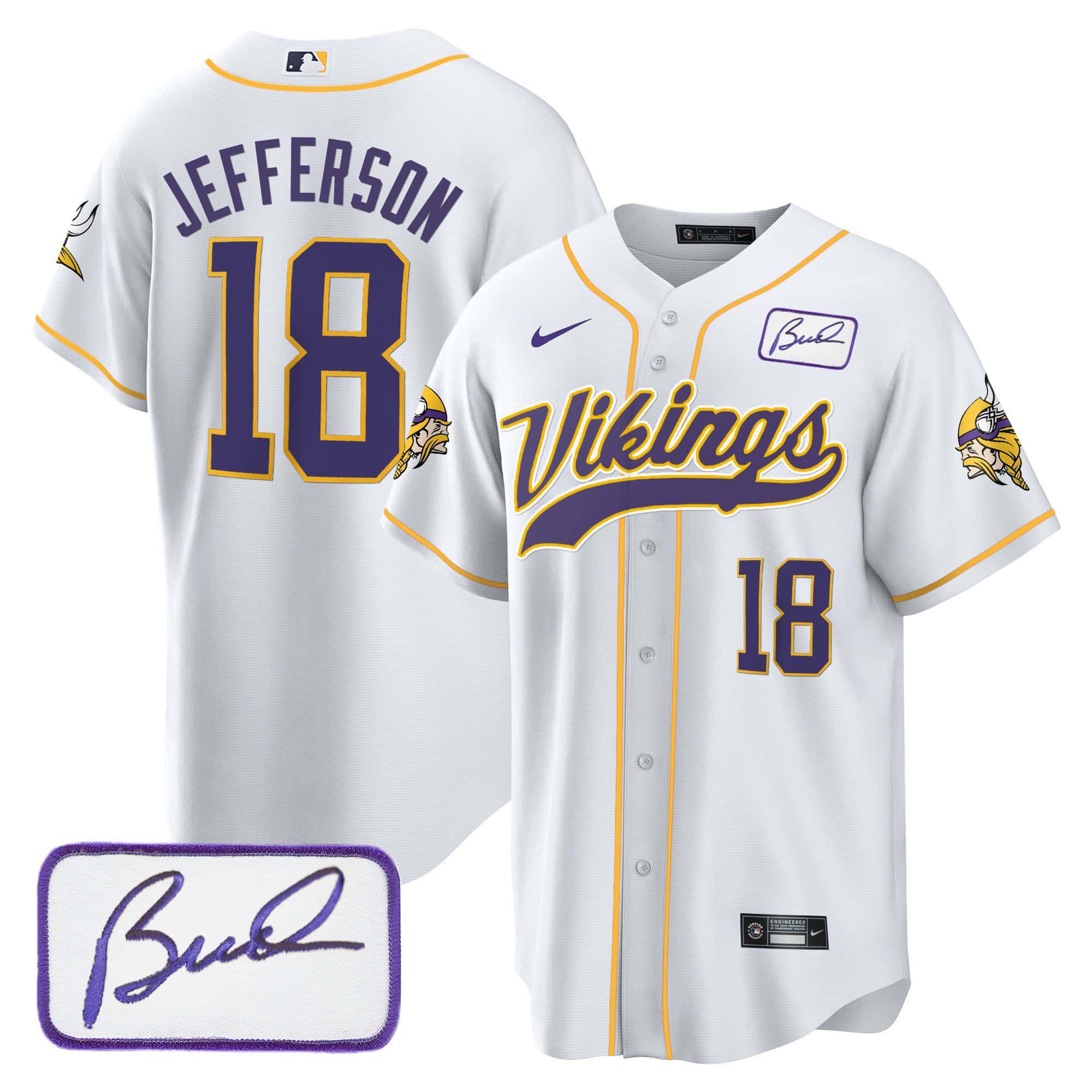 Men Minnesota Vikings 18 Jefferson White 2024 Nike Bud Grant Patch Classic Baseball NFL Jersey